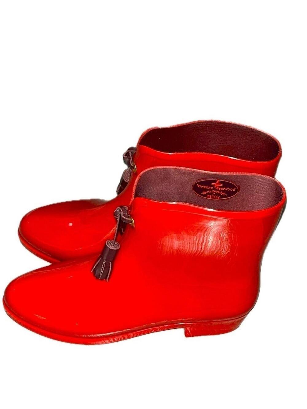 NWOT Vivienne Westwood x Melissa Rain Boots Women’s Size 8, Red, Made in Brazil - Picture 2 of 10